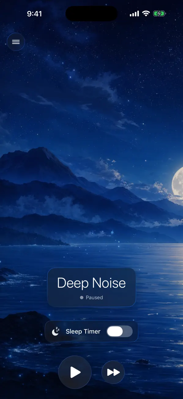 Sereni deep-noise player with timer and playback controls.
