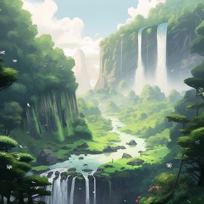 White Noise's landscape: a misty waterfall gorge