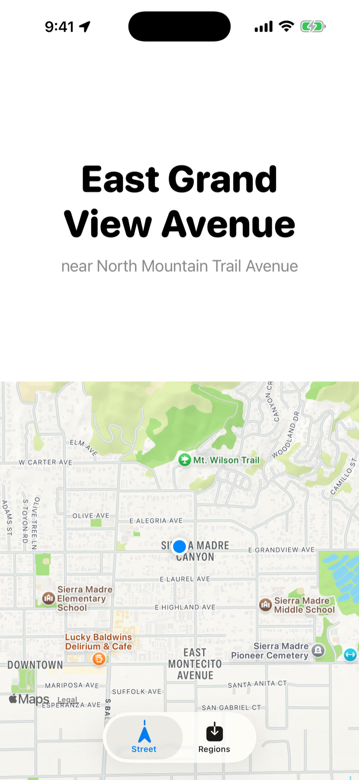 StreetCall displaying an alternate nearby street during a field lookup.