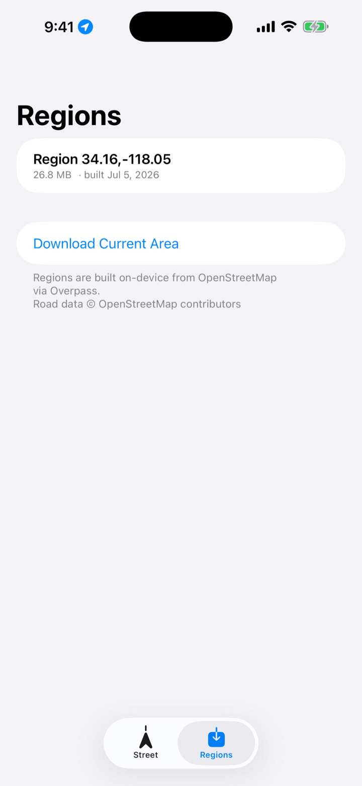 StreetCall offline-region manager for downloaded street data.