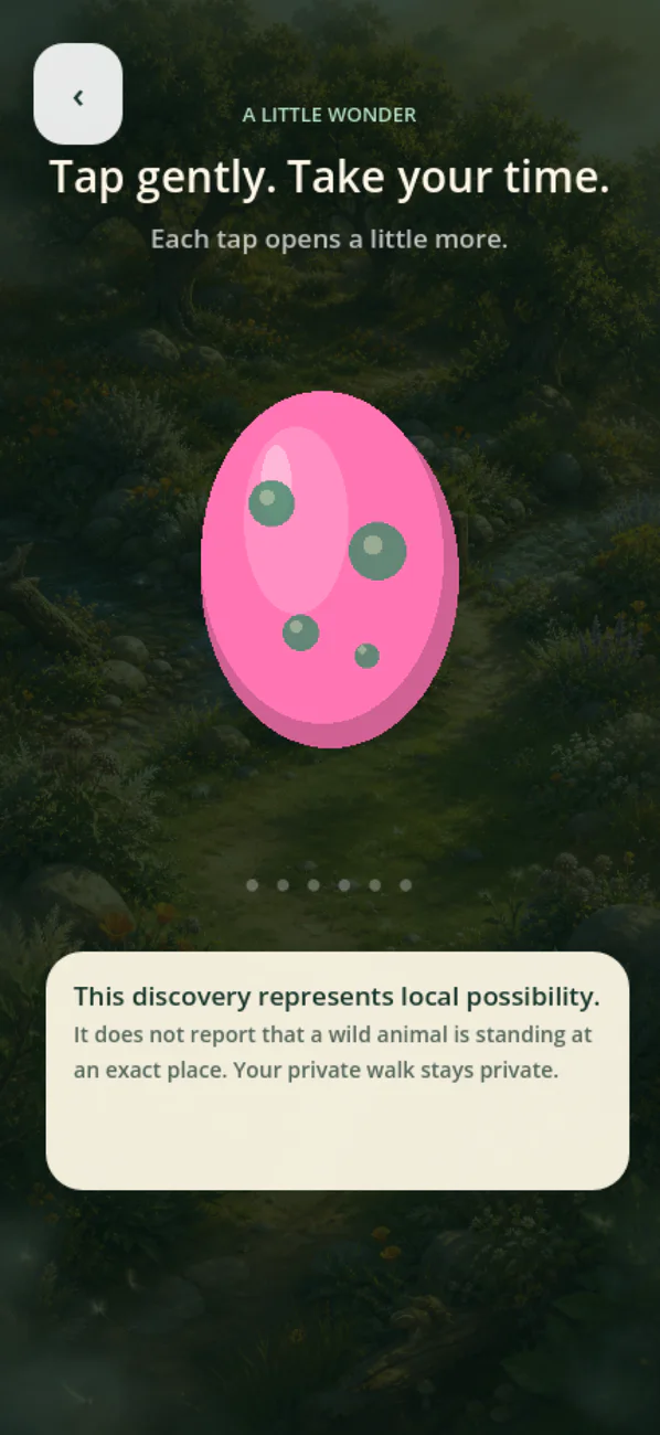 A colorful discovery egg ready to crack open during a pocket-friendly nature walk.